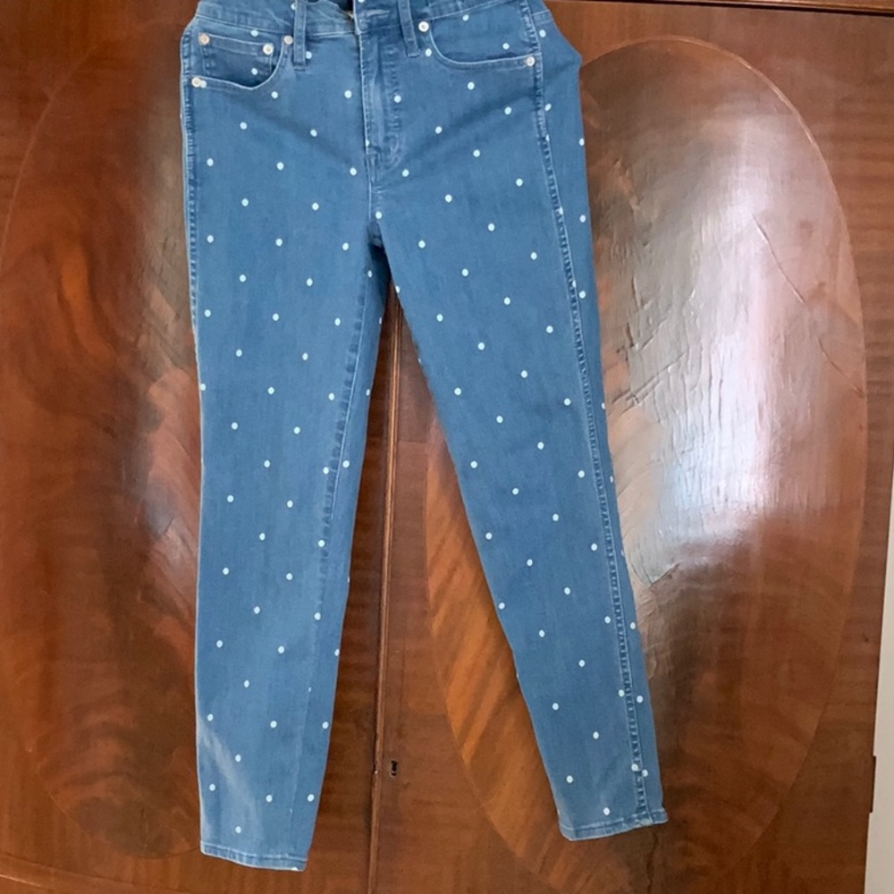 J Crew Blue/White Dot Jean 25 Never Worn 94 % Cotton/Elastane Front/Back Pockets